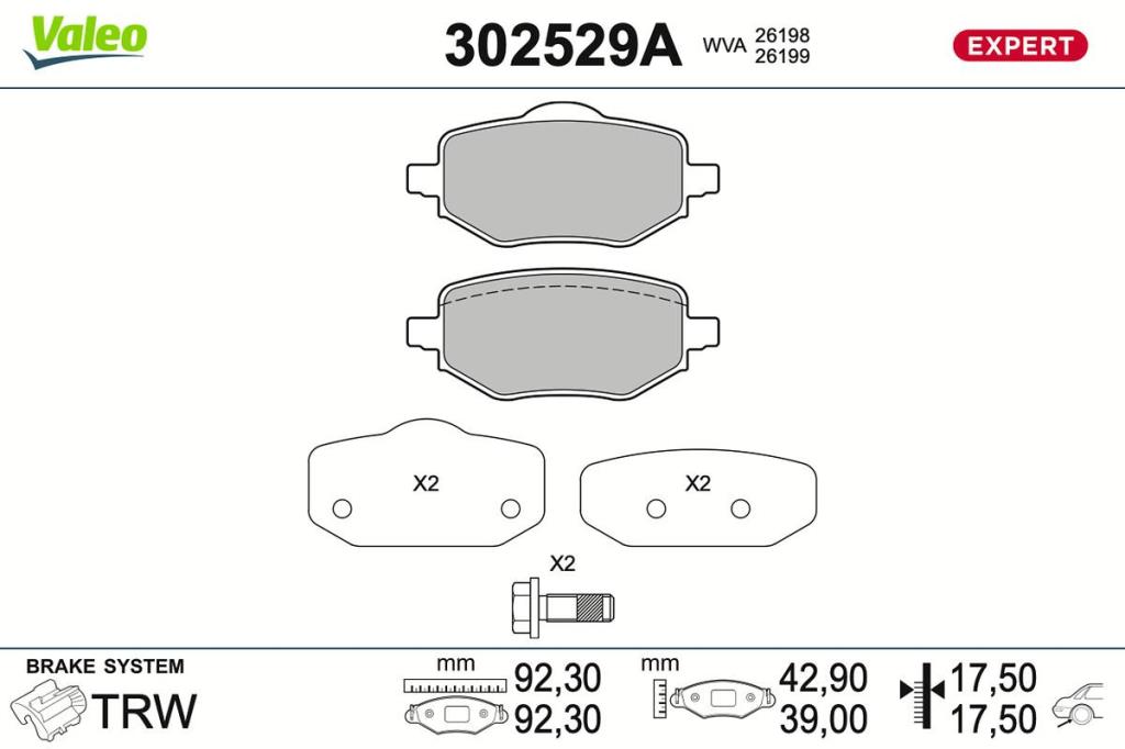 Jeu de 4 plaquettes de frein VALEO ref. 302529A